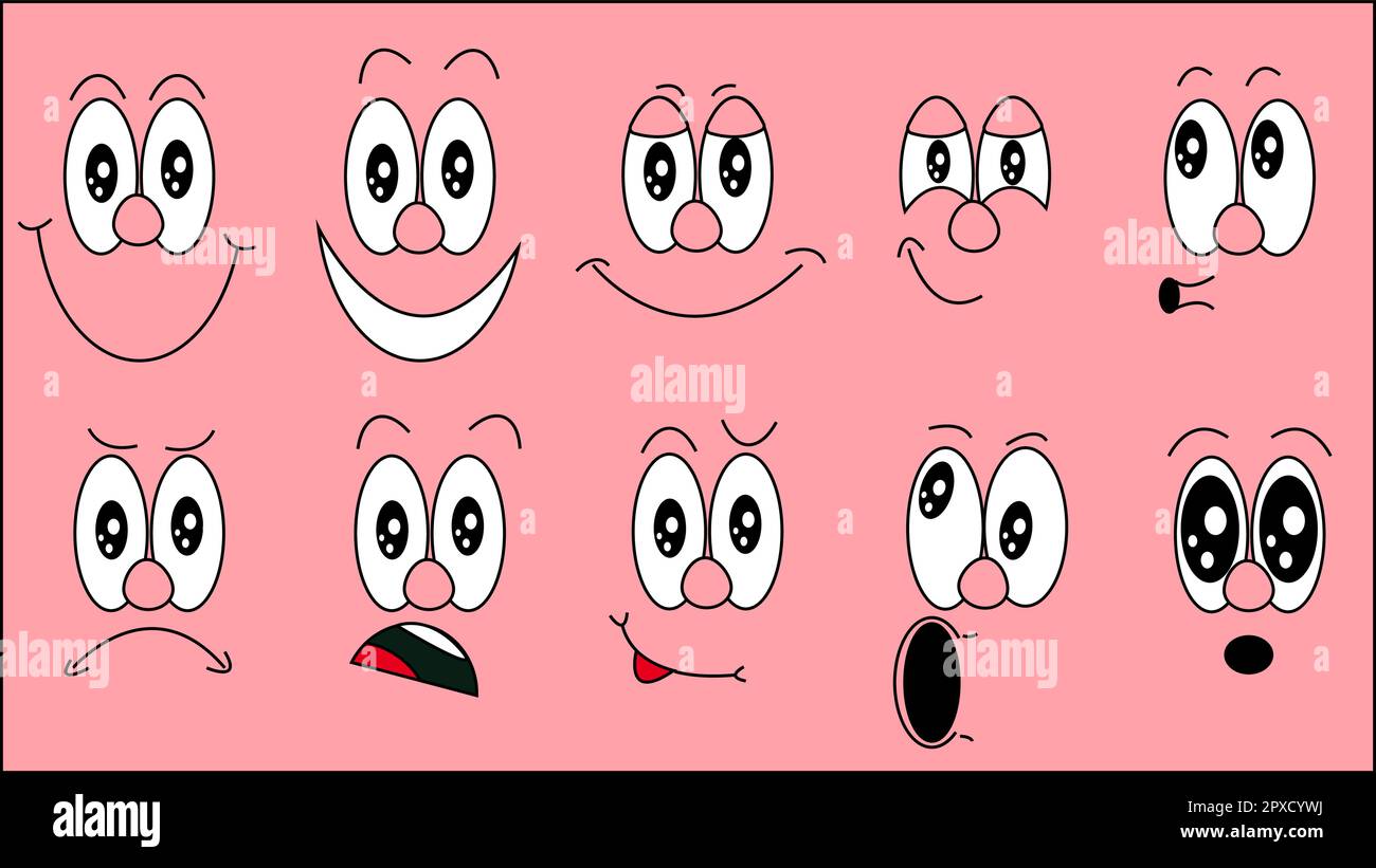 Un ensemble d'emoji, un ensemble d'émotions de visages drôles avec des émotions différentes, la joie, la tristesse, la peur, la surprise, sourire, pleurer, douter sur fond rose. Vecteur Illustration de Vecteur