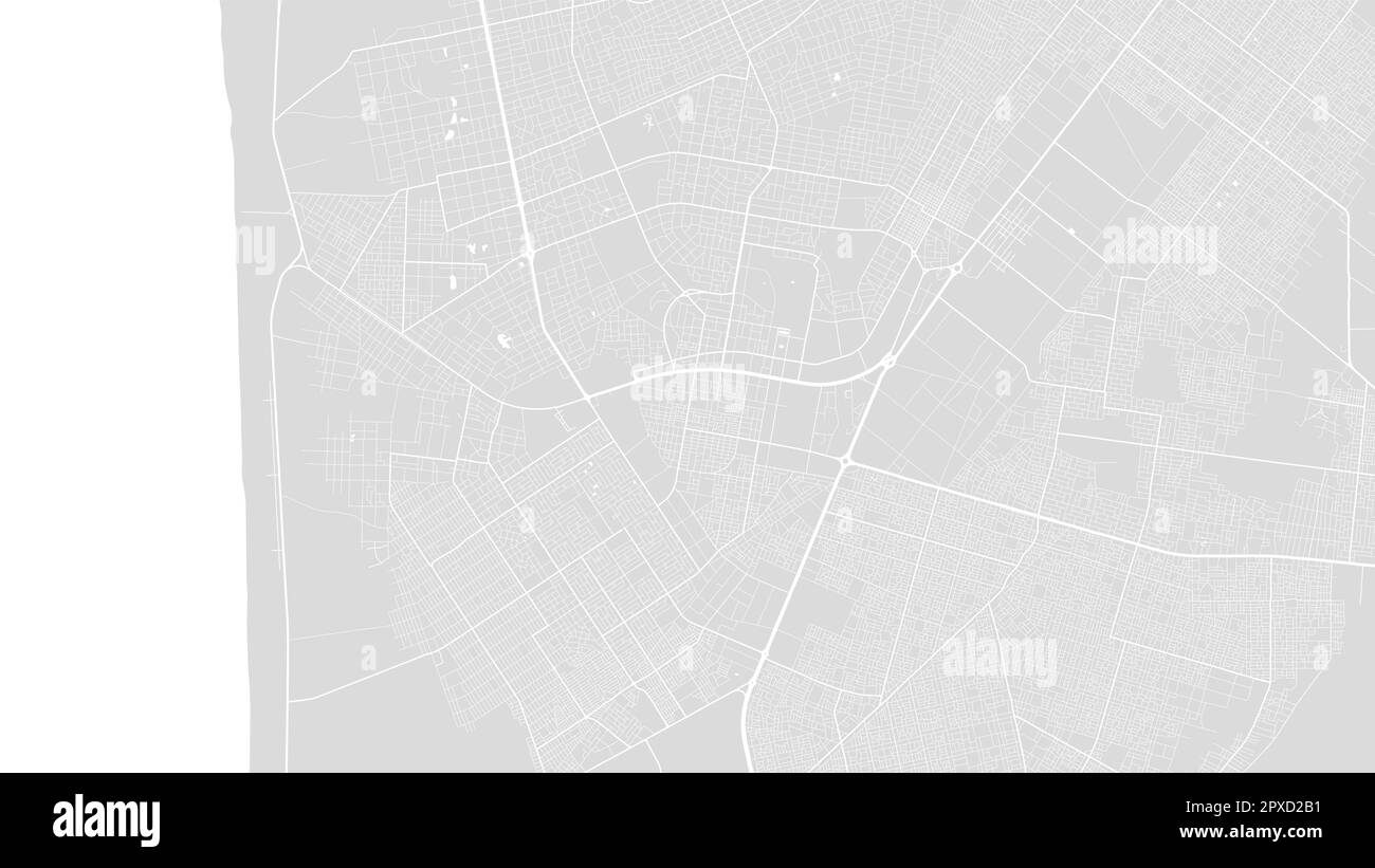 Blanc et gris clair zone de la ville de Nouakchott, Mauritanie, carte vectorielle, routes et illustration de l'eau. Format écran large, design numérique plat Illustration de Vecteur