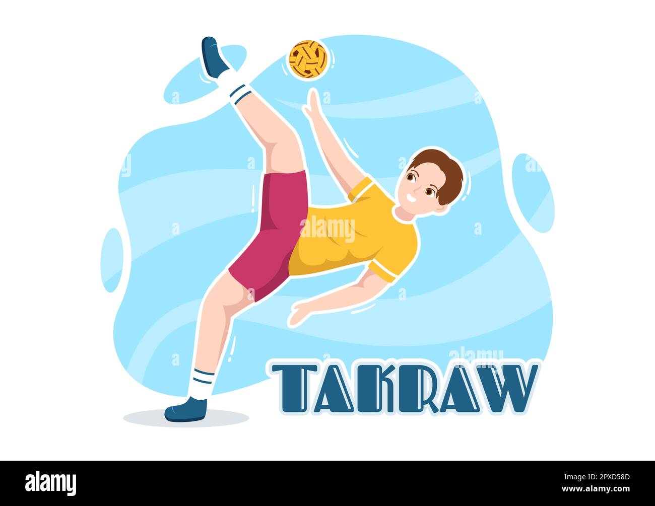 Sepak TakRAW Illustration avec un athlète jouant au Kick ball sur le terrain en compétition de jeu de sport à plat dessin main pour le modèle de page d'arrivée Banque D'Images