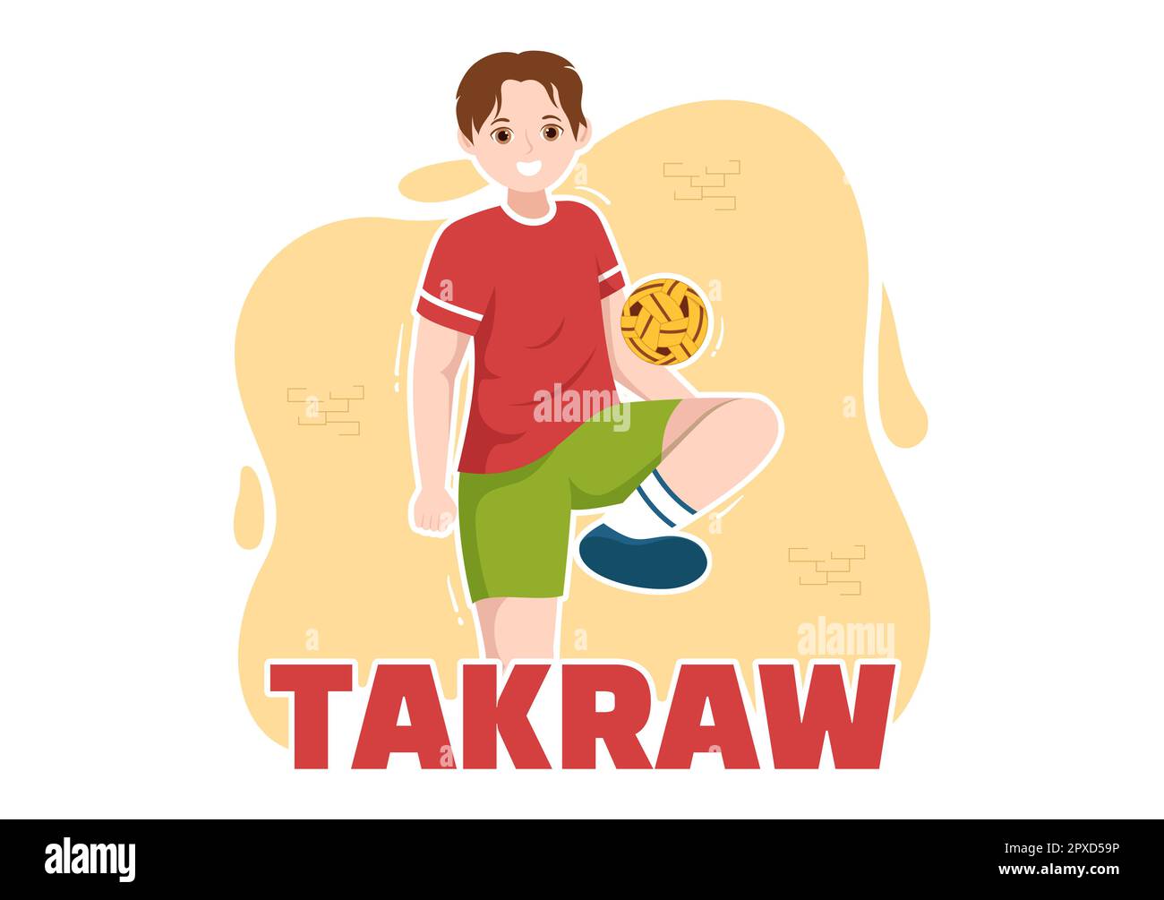 Sepak TakRAW Illustration avec un athlète jouant au Kick ball sur le terrain en compétition de jeu de sport à plat dessin main pour le modèle de page d'arrivée Banque D'Images