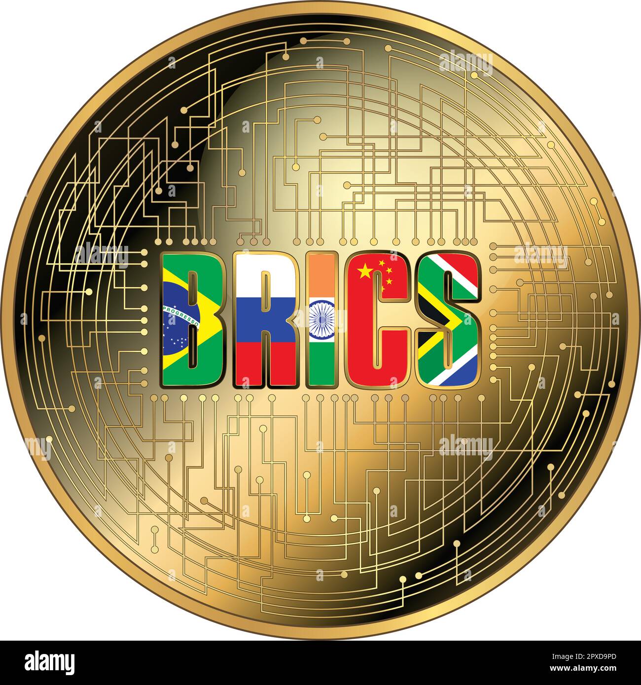 Jeton or fantaisie crypto-monnaie des BRICS avec drapeaux, illustration  vectorielle Image Vectorielle Stock - Alamy