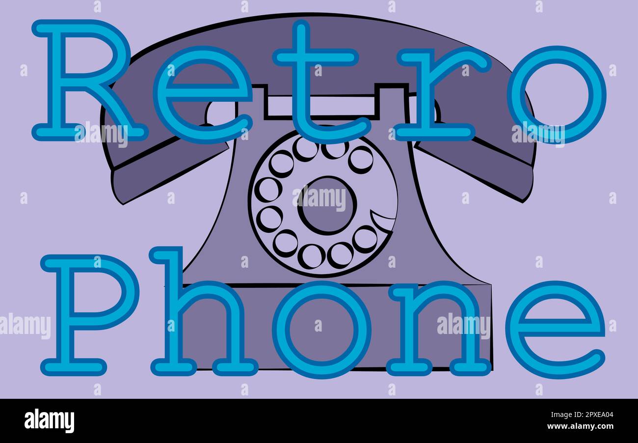 Un ancien rétro hipster antique disque filaire téléphone fixe et une inscription d'un téléphone rétro sur le fond des rayons des années 70, 80, 9 Illustration de Vecteur