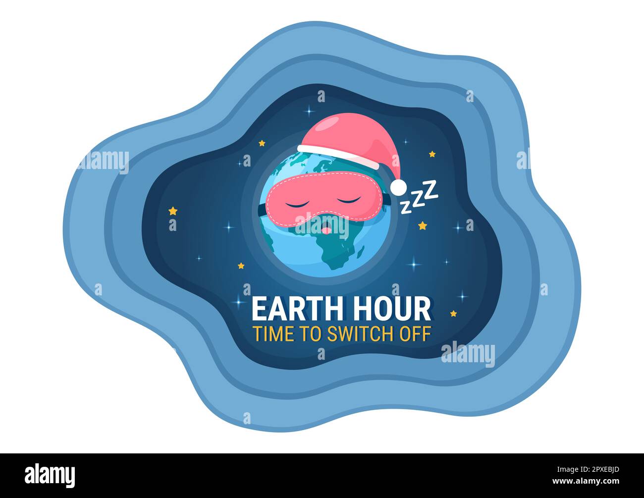 Illustration du jour de l'heure de la Terre avec ampoule, carte du monde et heure de mise hors tension dans les modèles de page de renvoi dessinés à la main du dessin animé Banque D'Images