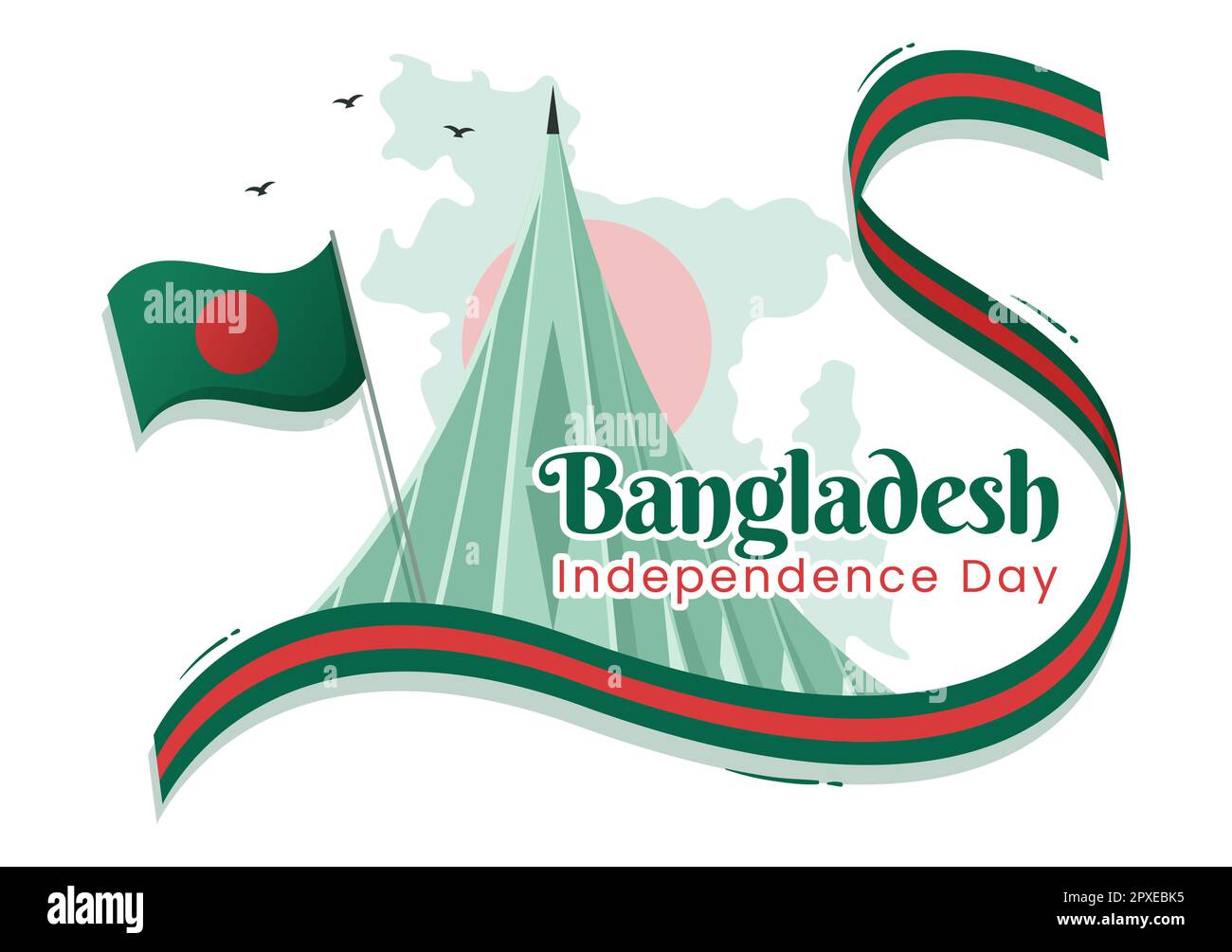 Happy Independence Day of Bangladesh sur 26 mars Illustration avec drapeau de la marche et la victoire de vacances dans la main plate dessinée pour les modèles de page d'arrivée Banque D'Images