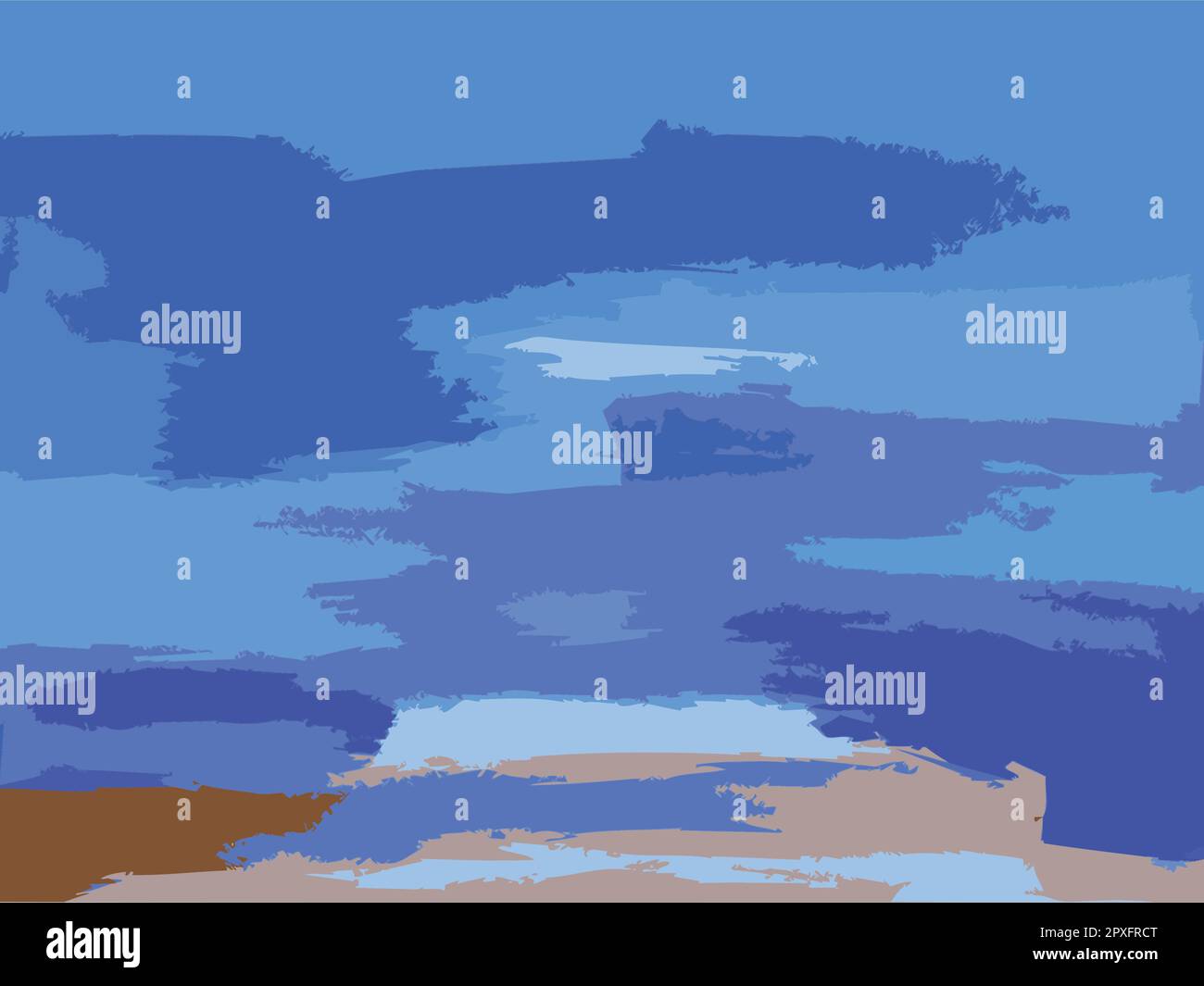 Art abstrait moderne Illustration de la peinture contemporaine originale - nuage de l'île Mer Shore Océan ciel Bleu blanc Illustration de Vecteur