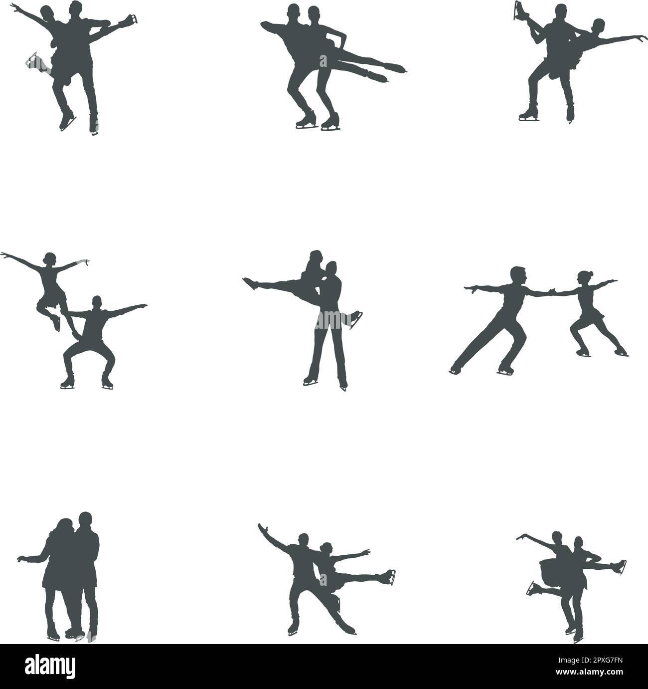 Silhouette de patinage de couple, silhouette de patinage de figure, silhouettes de patinage de paire Illustration de Vecteur