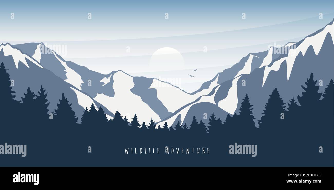 aventure dans la montagne enneigée et paysage de la forêt nature Illustration de Vecteur
