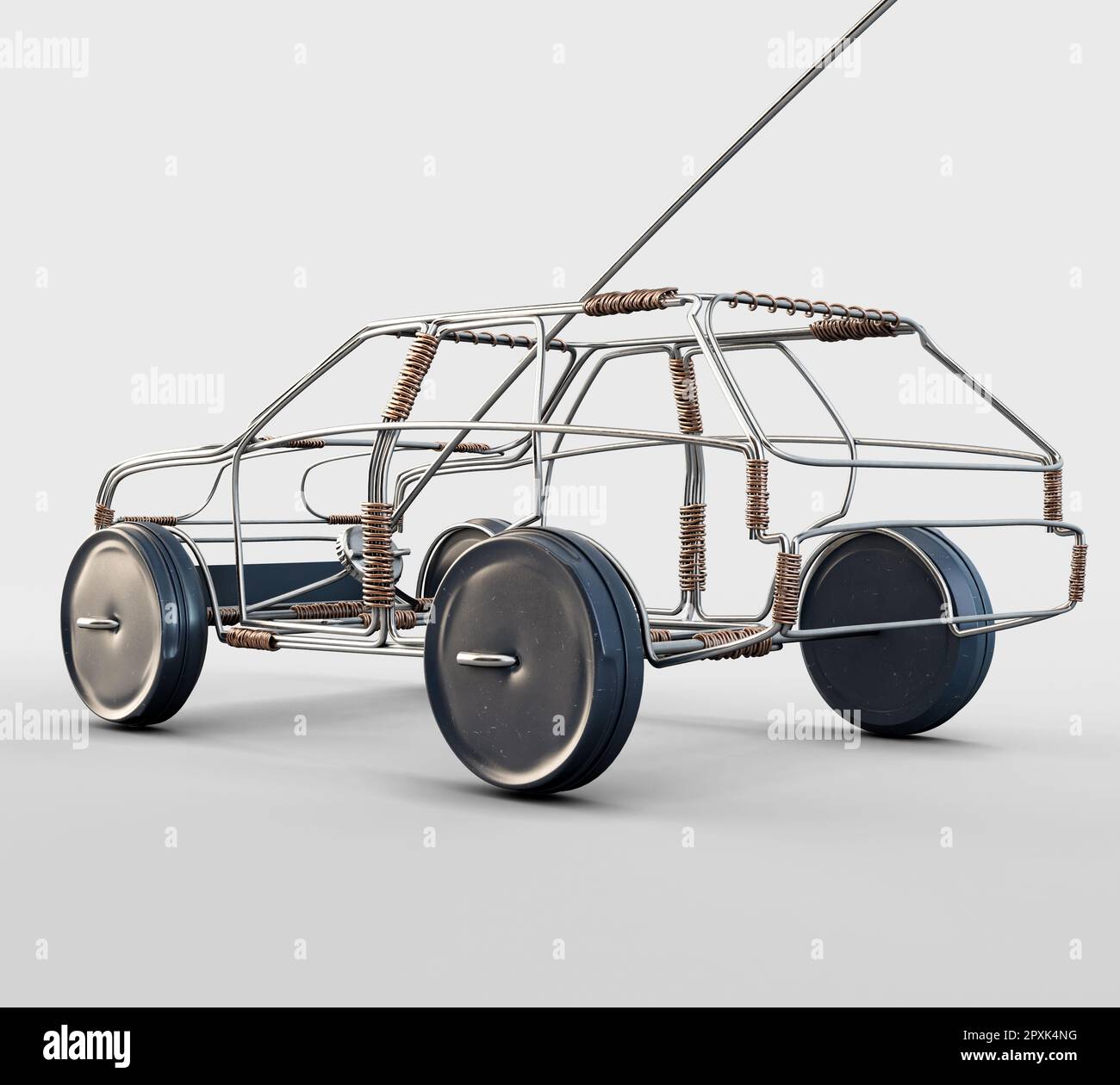 Un sud-africain traditionnel fil fait main petite voiture en métal et fil de cuivre avec des boîtes en fer que les roues sur un fond isolé - 3D render Banque D'Images