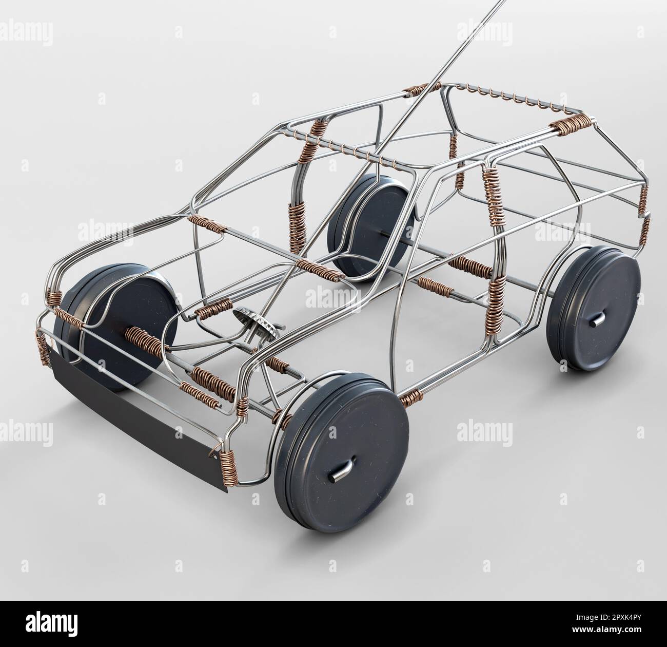 Un sud-africain traditionnel fil fait main petite voiture en métal et fil de cuivre avec des boîtes en fer que les roues sur un fond isolé - 3D render Banque D'Images