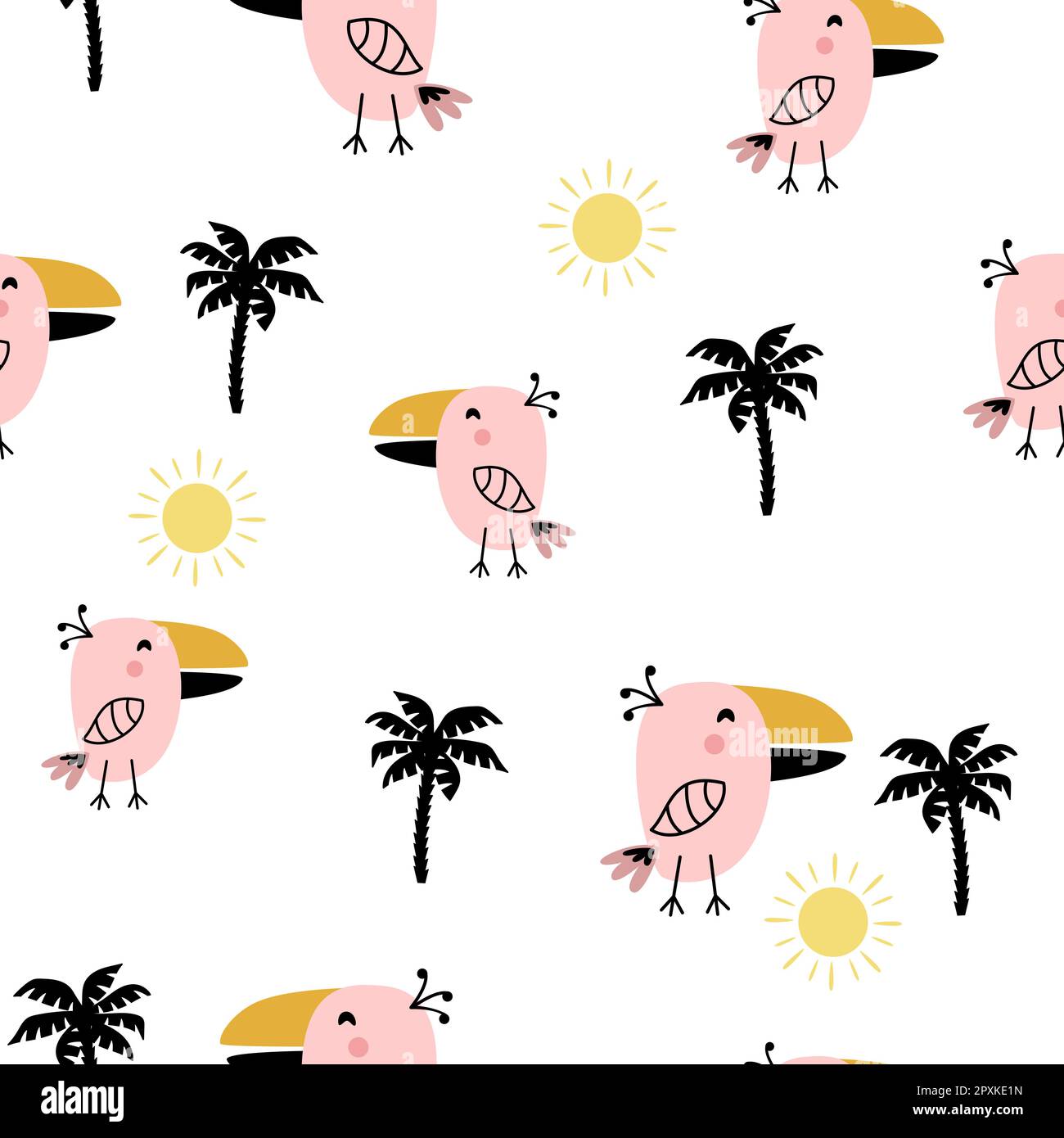 Oiseau amusant sans couture avec palmiers Illustration de Vecteur