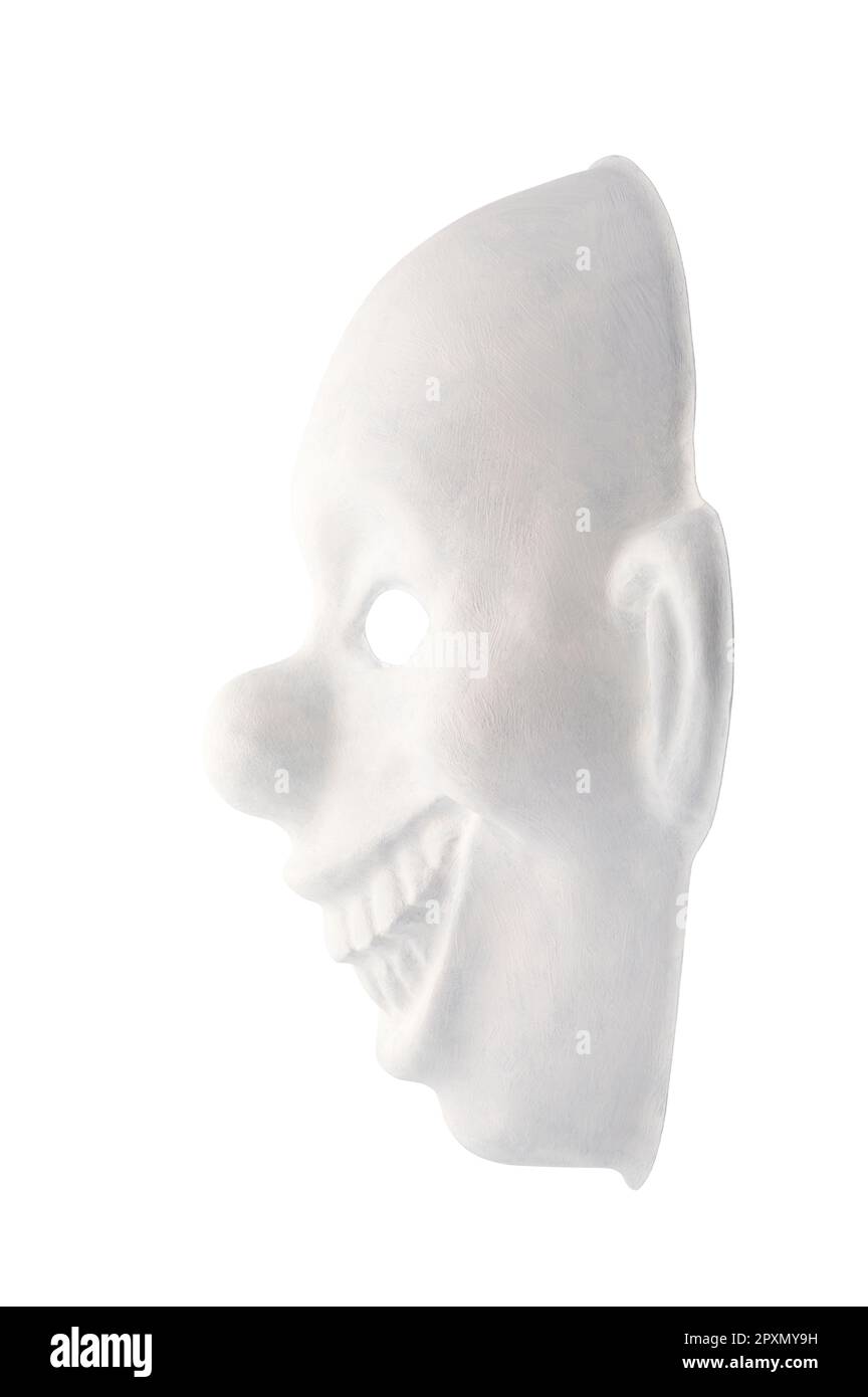 Masque de clown blanc isolé sur fond blanc avec masque de découpe Banque D'Images