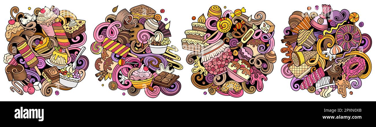 Ensemble de motifs de dessin animé à motif caniche pour desserts. Illustration de Vecteur