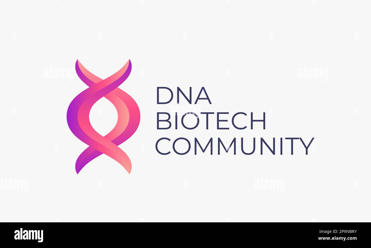 DNA Spiral Biotech Community Abstract Vector Sign, Symbol, logo Template. Technologie moderne, médecine et biotechnologie dégradé Emblem avec Illustration de Vecteur
