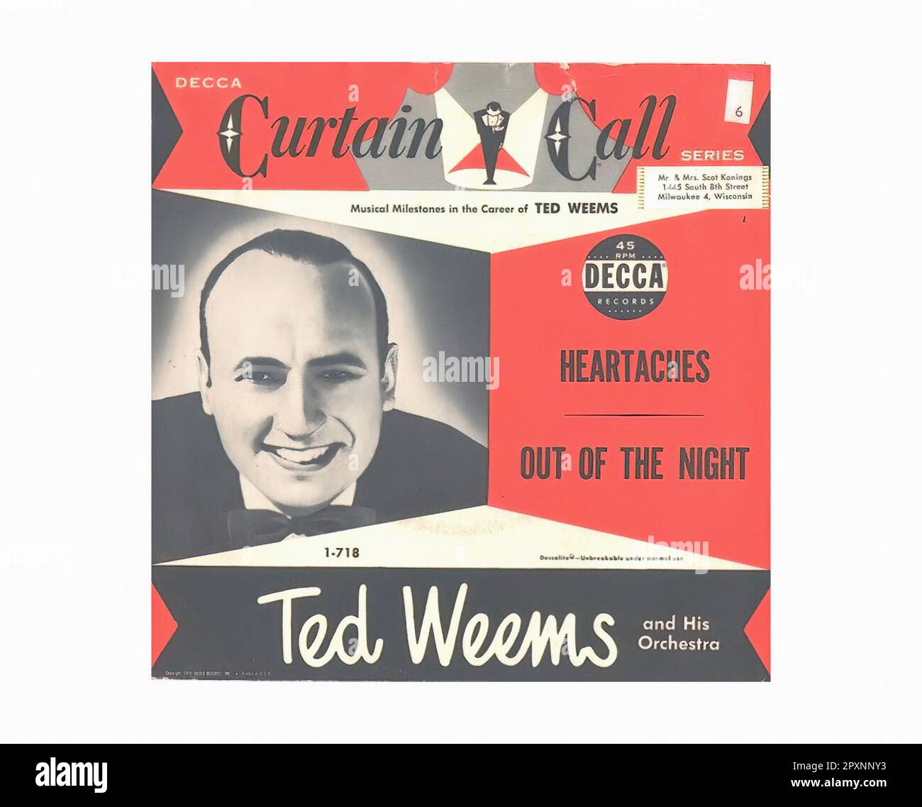Weems Ted - 1953 01 A - Vintage 45 R.P.M Music Vinyl Record Banque D'Images