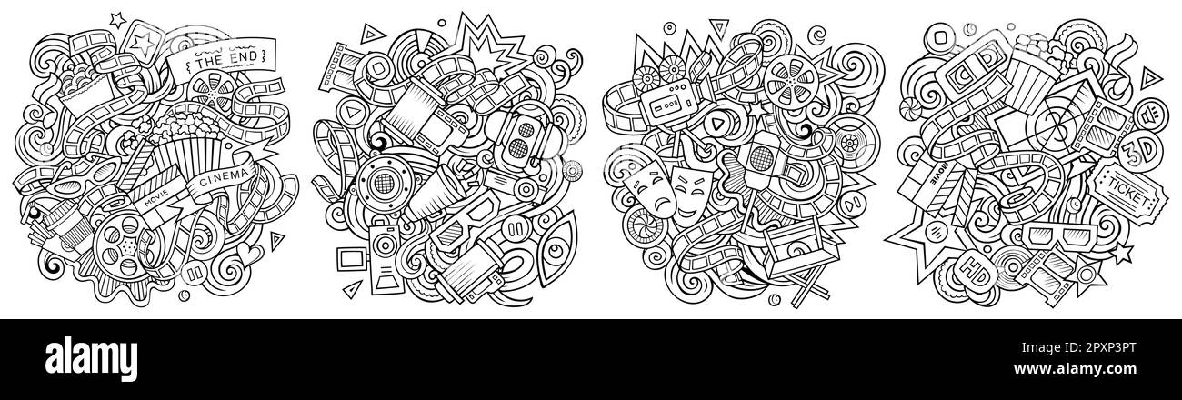 Ensemble de motifs de dessin animé cinématographique. Illustration de Vecteur