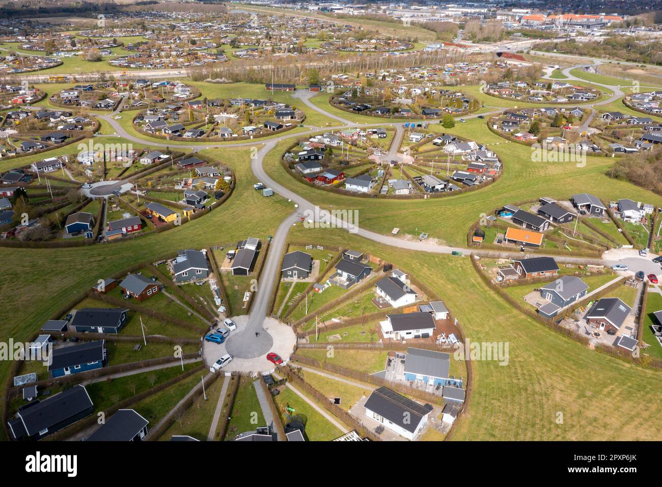 Le complexe de jardin circulaire de Brøndby Haveby. Il a été conçu par l'architecte paysagiste danois Erik Mygind. Banque D'Images