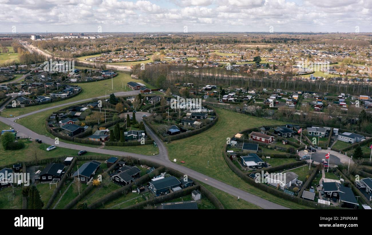 Le complexe de jardin circulaire de Brøndby Haveby. Il a été conçu par l'architecte paysagiste danois Erik Mygind. Banque D'Images