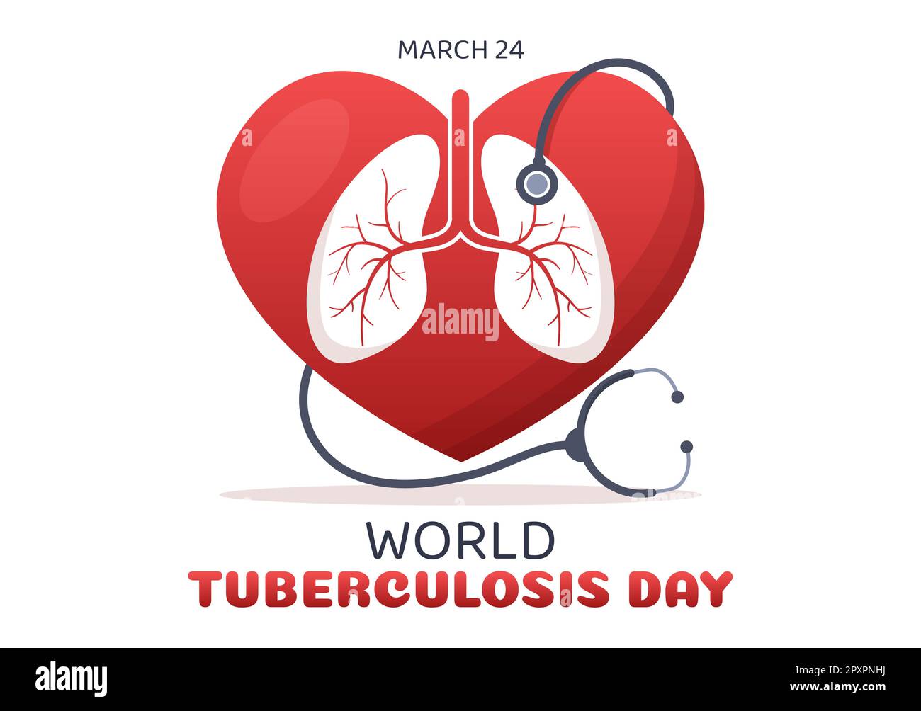 Journée mondiale de la tuberculose sur l'illustration 24 mars avec des photos des poumons et de l'inspection des organes en dessin animé à la main Banque D'Images