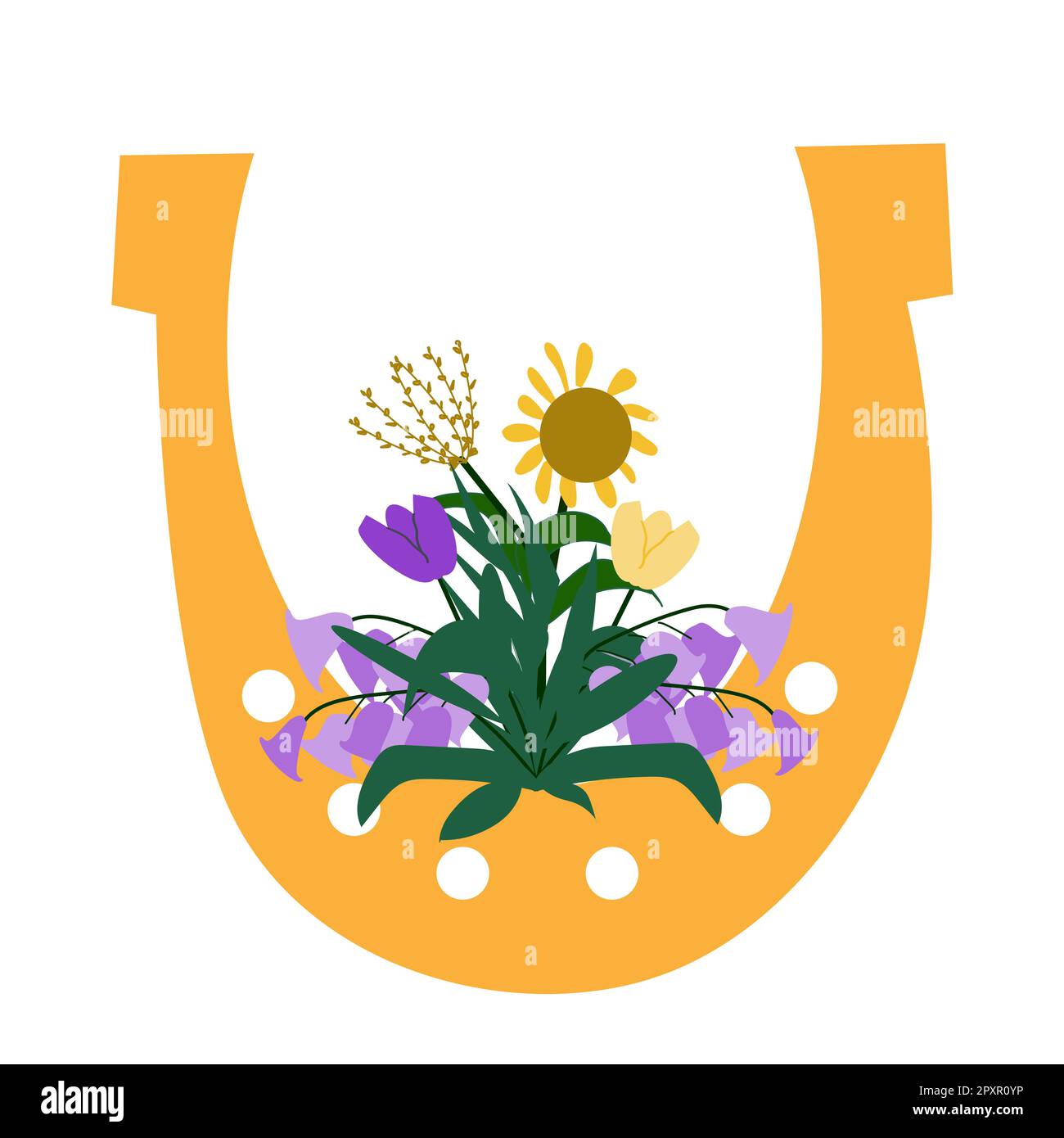 fer à cheval avec un bouquet de fleurs rustiques Illustration de Vecteur