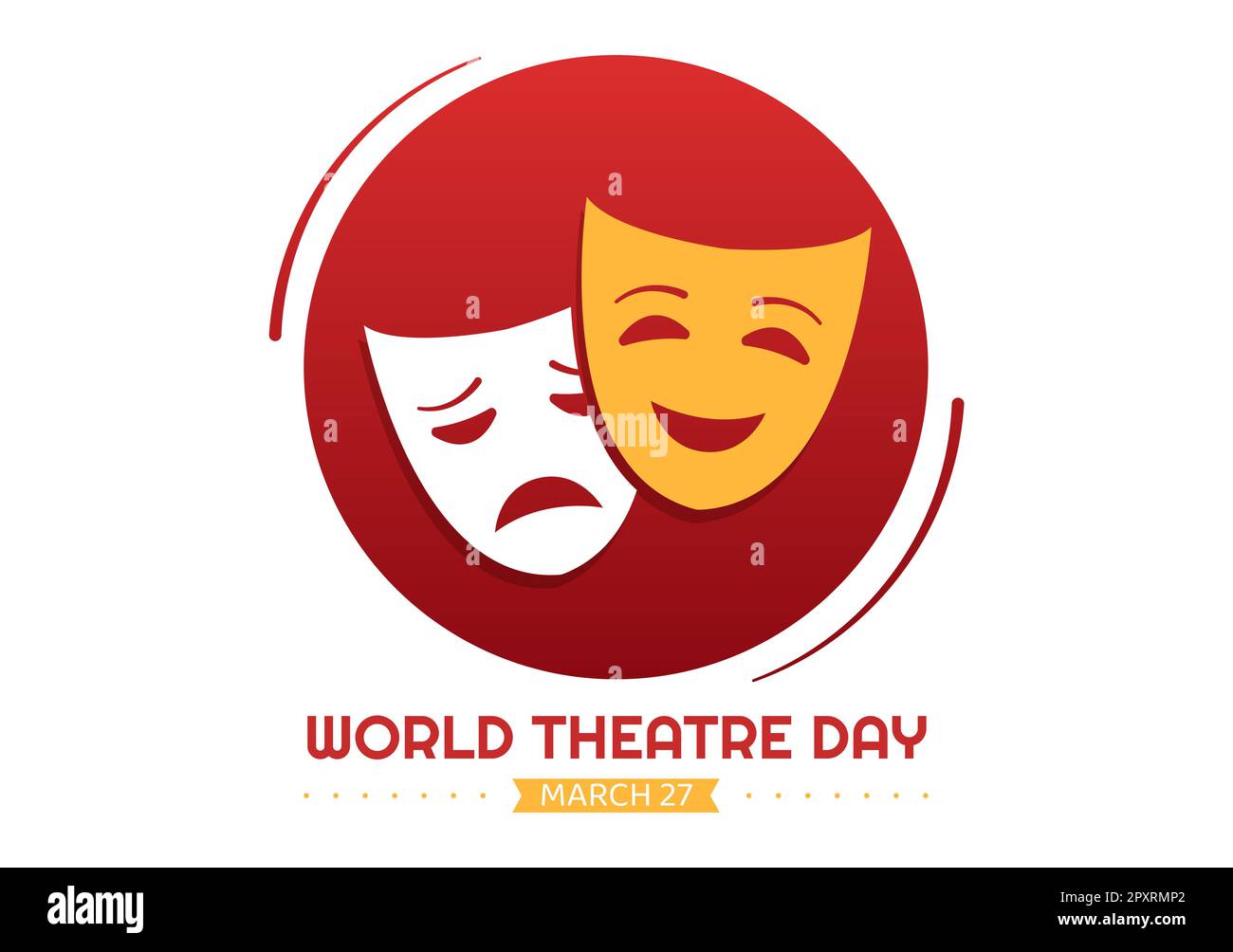 Journée mondiale du théâtre sur l'illustration 27 mars avec masques et pour célébrer le théâtre pour la bannière Web ou la page d'arrivée dans le dessin animé à la main de dessin animé à plat de dessin animé Banque D'Images