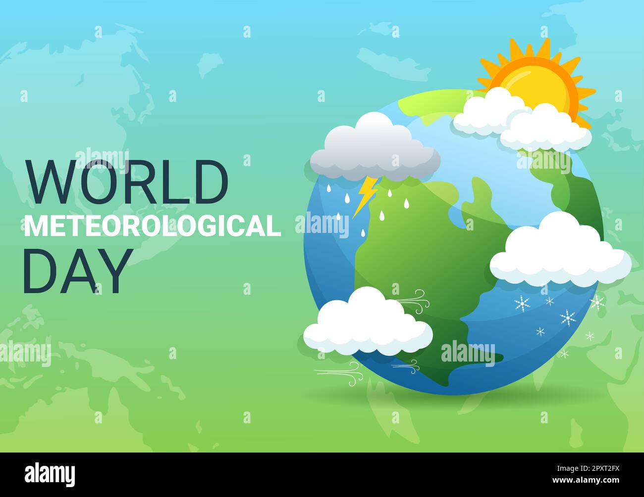 Illustration de la Journée météorologique mondiale avec la science de la météorologie et la recherche de la météo dans un dessin animé à la main pour les modèles de page d'arrivée Banque D'Images