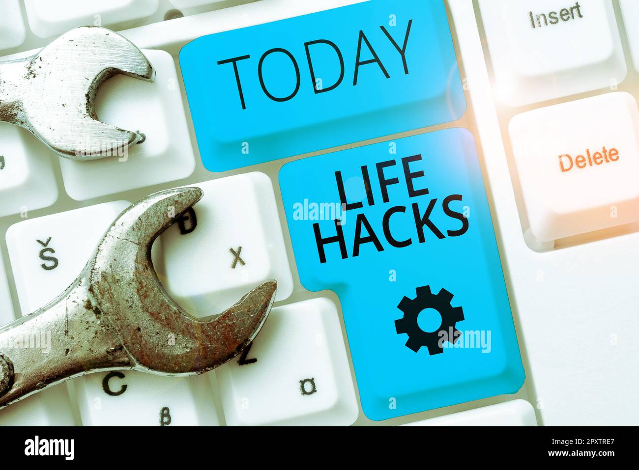Légende présentant Life Hacks, Business Approach technique de stratégie pour gérer les activités quotidiennes plus efficacement Banque D'Images