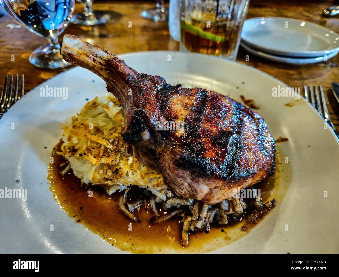 Une seule hache de porc sur le dîner de riz avec sauce Banque D'Images