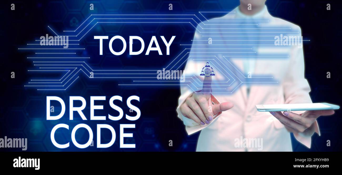 Affiche de texte montrant le code vestimentaire, concept Internet une façon acceptée de s'habiller pour une occasion ou un groupe particulier Banque D'Images