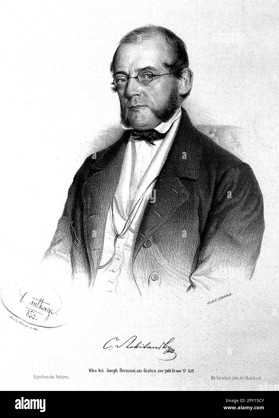 Karl Freiherr von Rokitansky, 1804 – 1878 ans, était un médecin autrichien, pathologiste, lithographe vintage d'Adolf Dauthage 1853 Banque D'Images