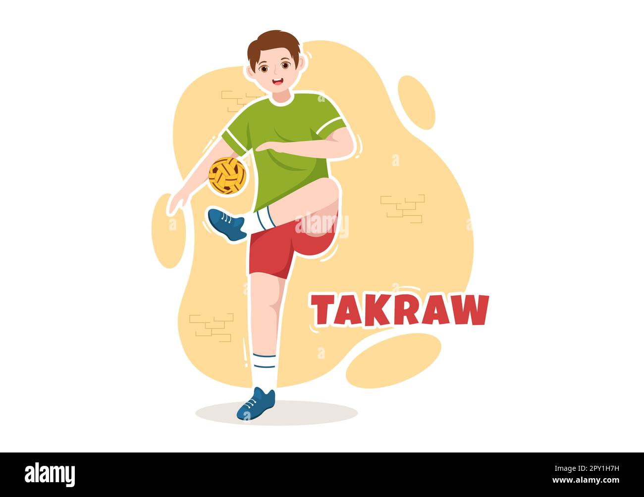 Sepak TakRAW Illustration avec un athlète jouant au Kick ball sur le terrain en compétition de jeu de sport à plat dessin main pour le modèle de page d'arrivée Banque D'Images