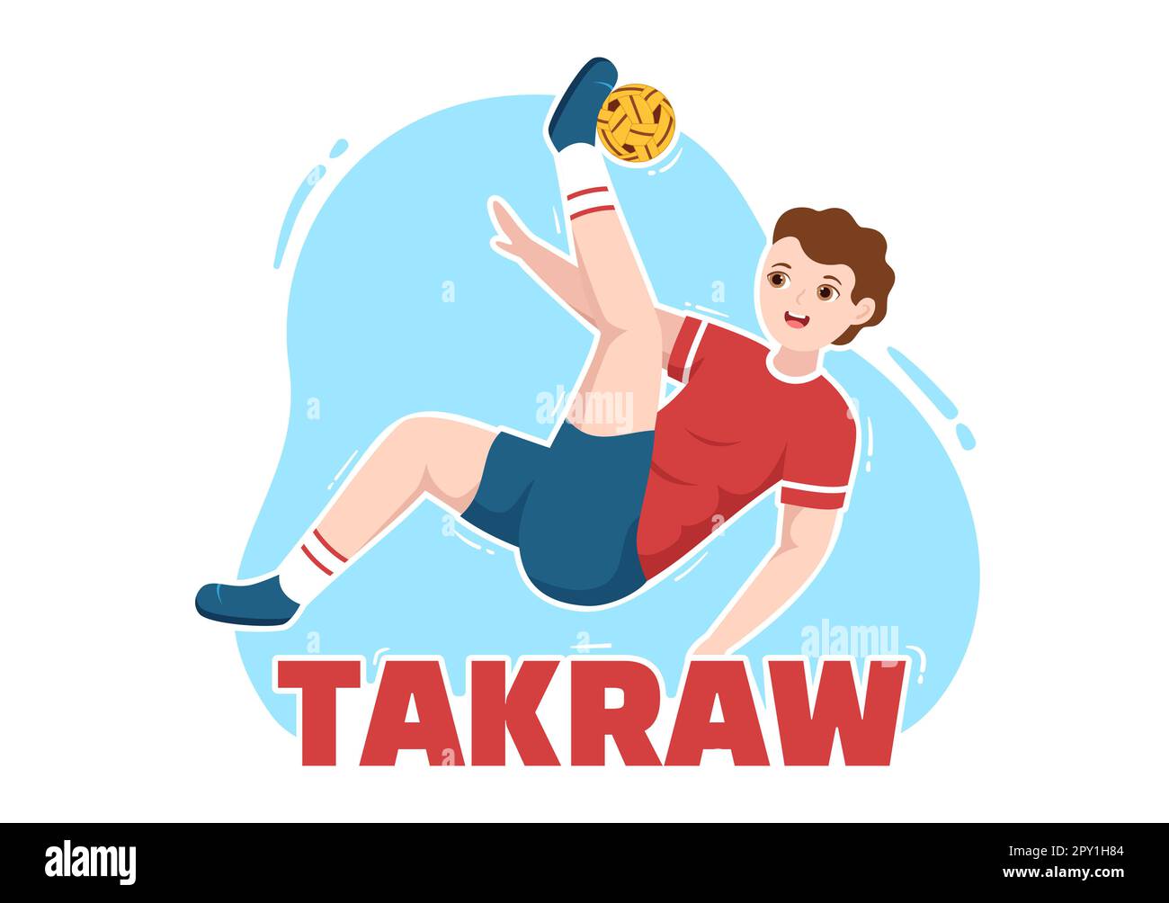 Sepak TakRAW Illustration avec un athlète jouant au Kick ball sur le terrain en compétition de jeu de sport à plat dessin main pour le modèle de page d'arrivée Banque D'Images