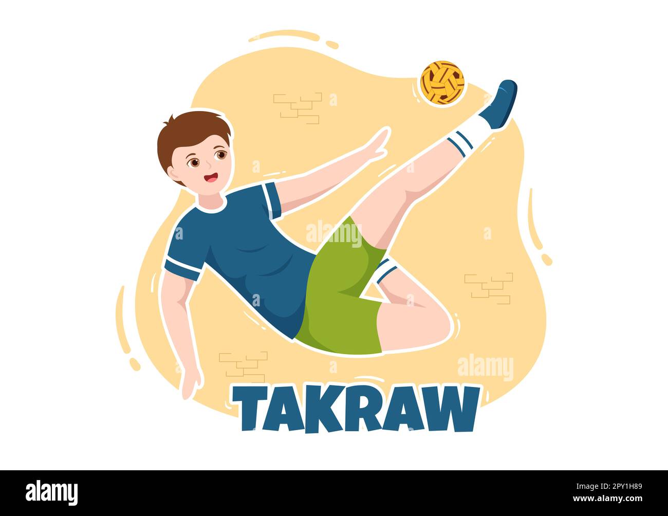 Sepak TakRAW Illustration avec un athlète jouant au Kick ball sur le terrain en compétition de jeu de sport à plat dessin main pour le modèle de page d'arrivée Banque D'Images