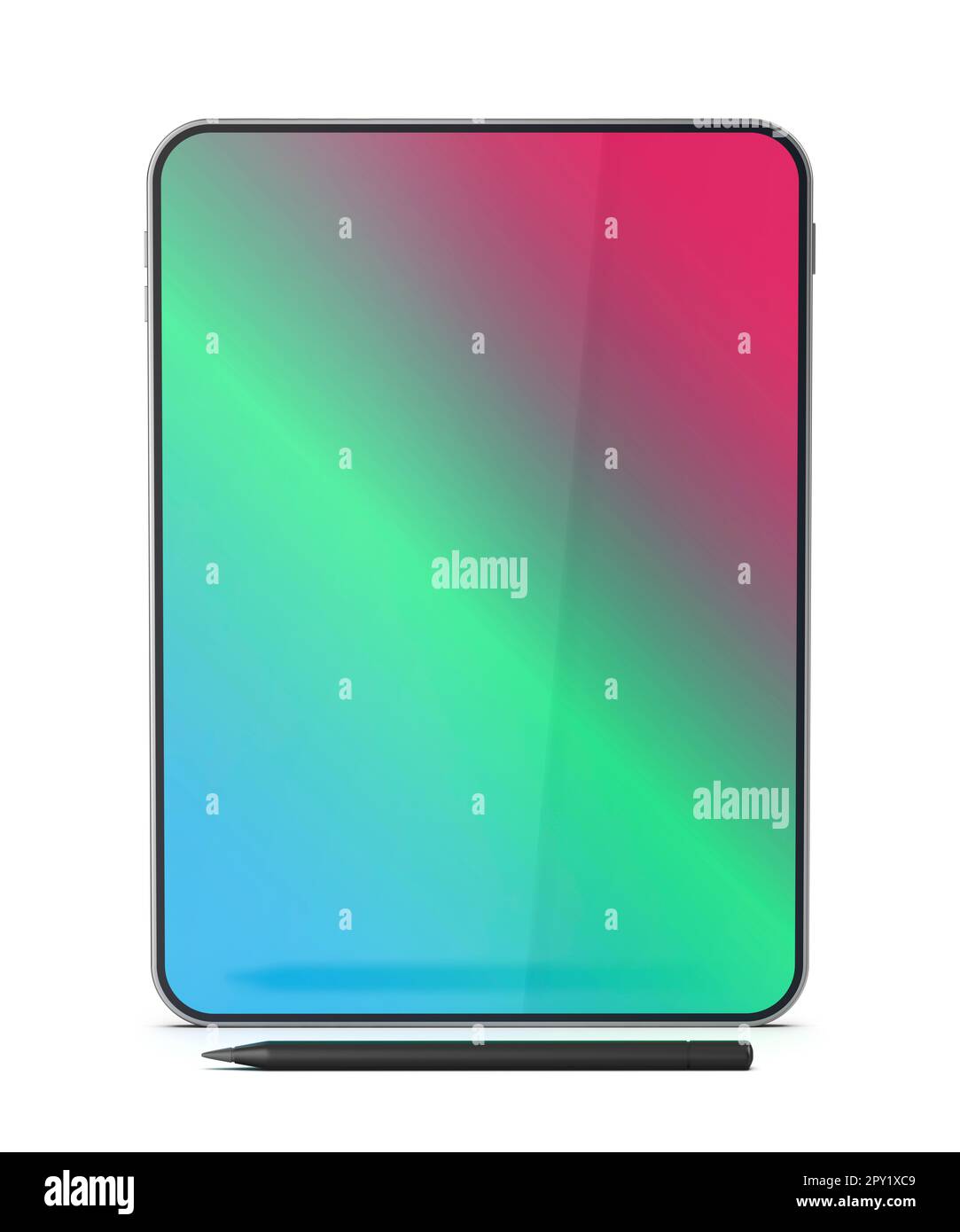 Ordinateur tablette et stylo numérique sur fond blanc Banque D'Images