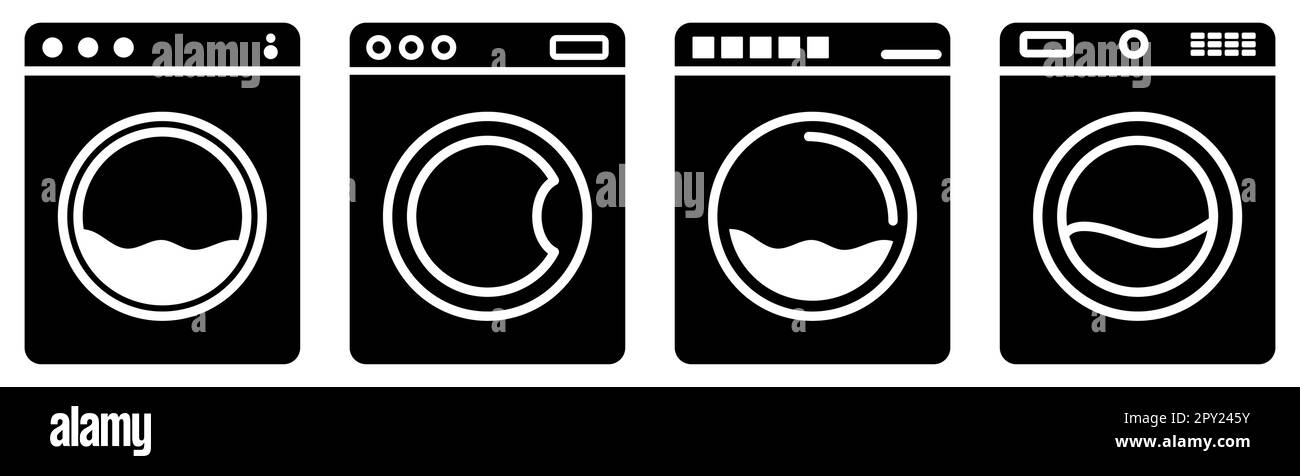 Icônes du lave-linge. Symboles des appareils ménagers. Illustration vectorielle isolée sur fond blanc Illustration de Vecteur