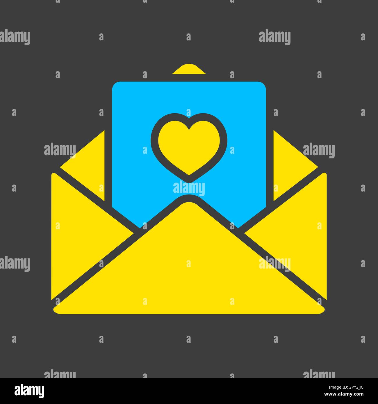 Carte de Saint-Valentin dans enveloppe glyphe sur fond sombre icône. Signe coeur, fond d'écran symbole pour l'événement Amour, doux, mariage Banque D'Images