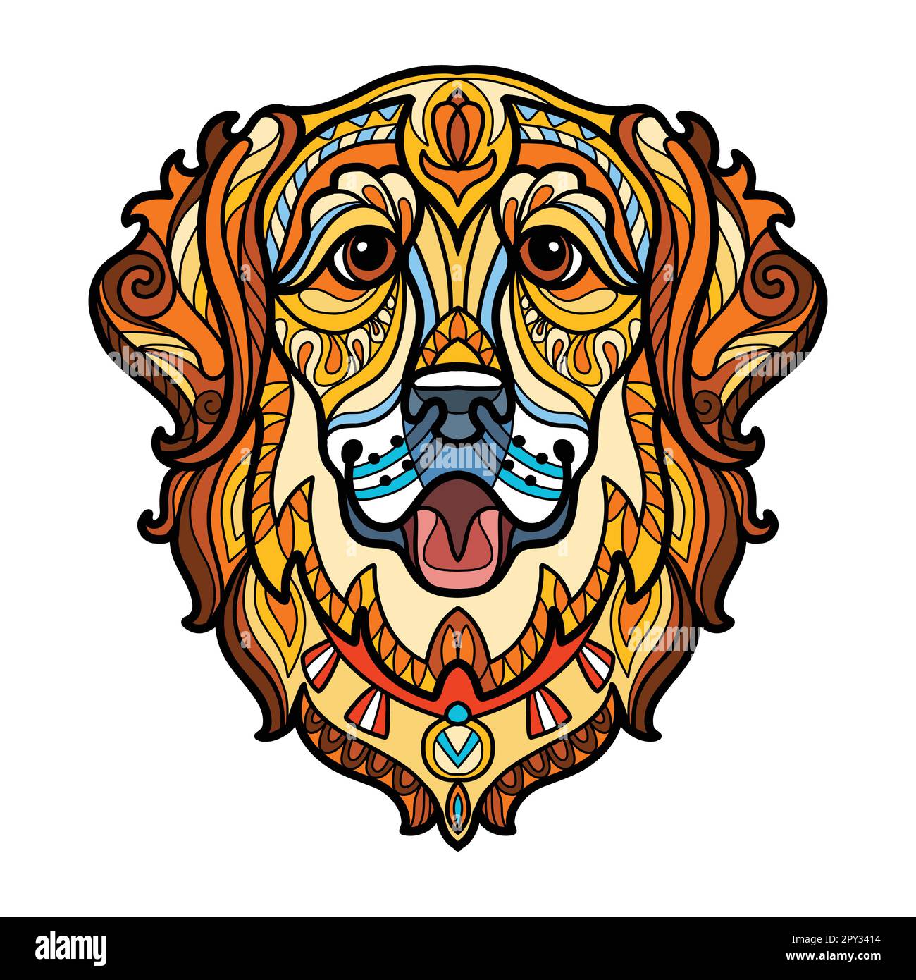 Golden Retriever Head chien couleur enchevêtrement Doodle illustration vectorielle Illustration de Vecteur