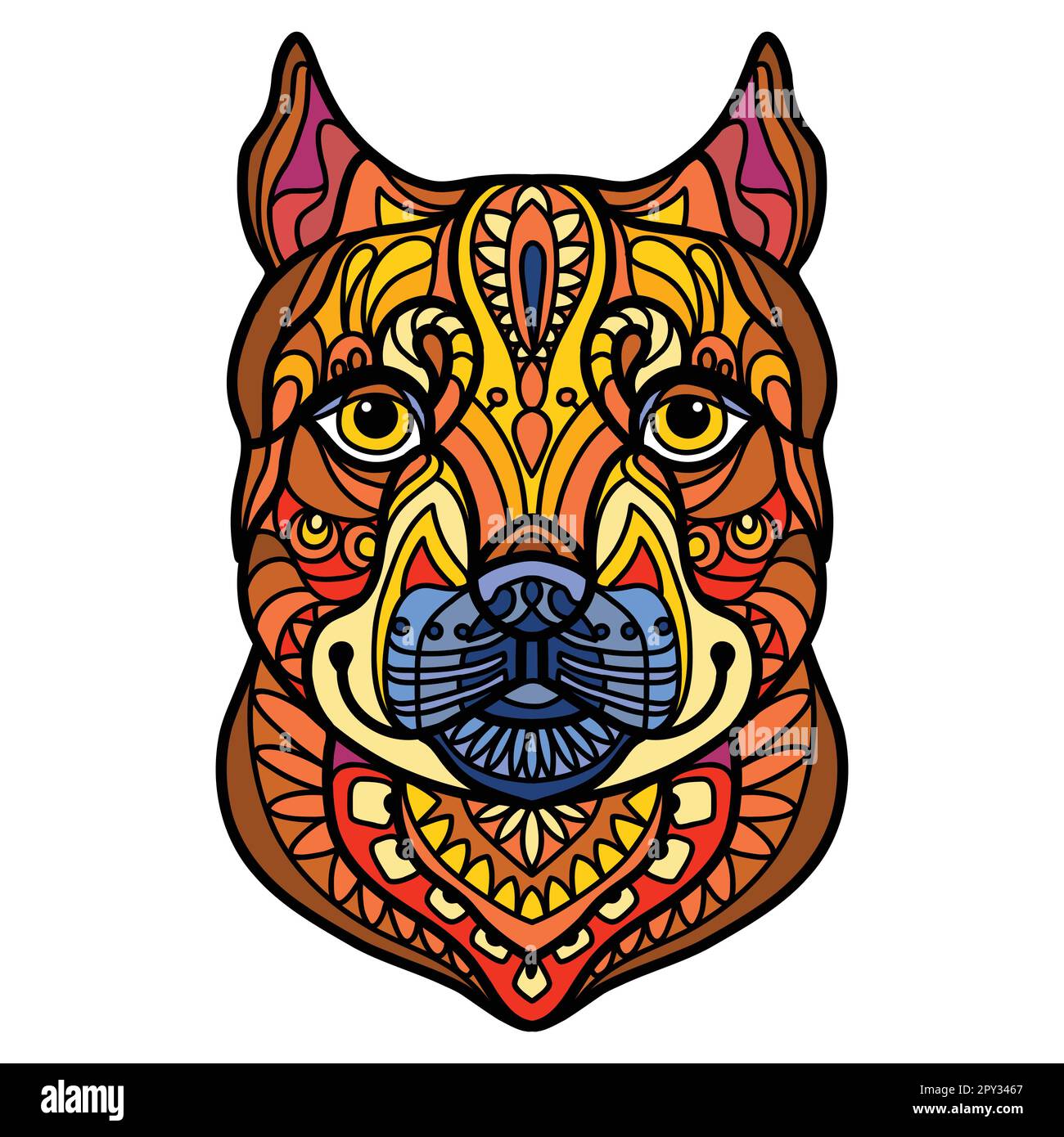 Pitbull tête chien couleur enchevêtrement Doodle illustration vectorielle Illustration de Vecteur