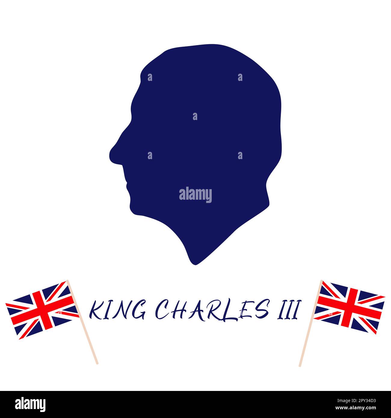 Silhouette du roi Charles III, tête de monarque, vue latérale, illustration vectorielle du prince de Galles Illustration de Vecteur