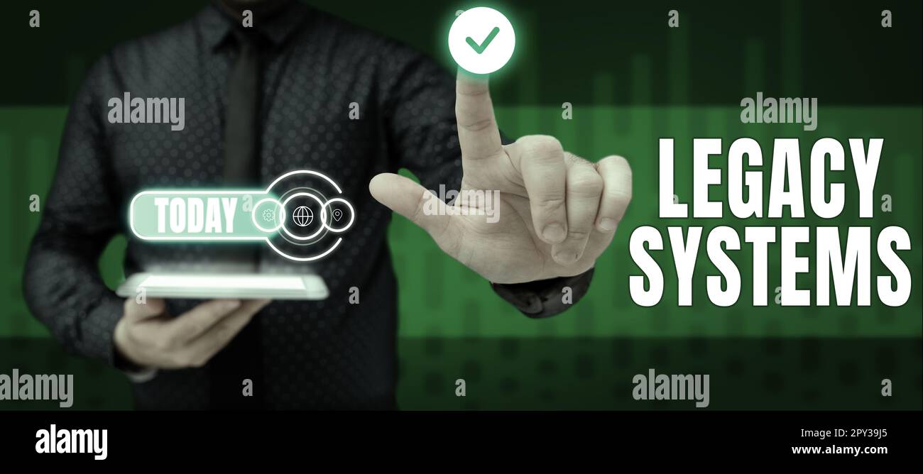 Inspiration montrant le signe Legacy Systems, concept signifiant l'ancienne méthode technologie système informatique ou programme d'application Banque D'Images