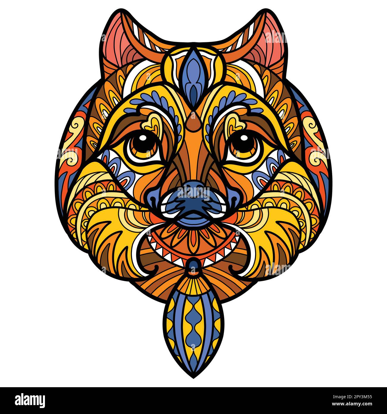 Pomeranian tête chien couleur enchevêtrement Doodle vecteur illustration Illustration de Vecteur