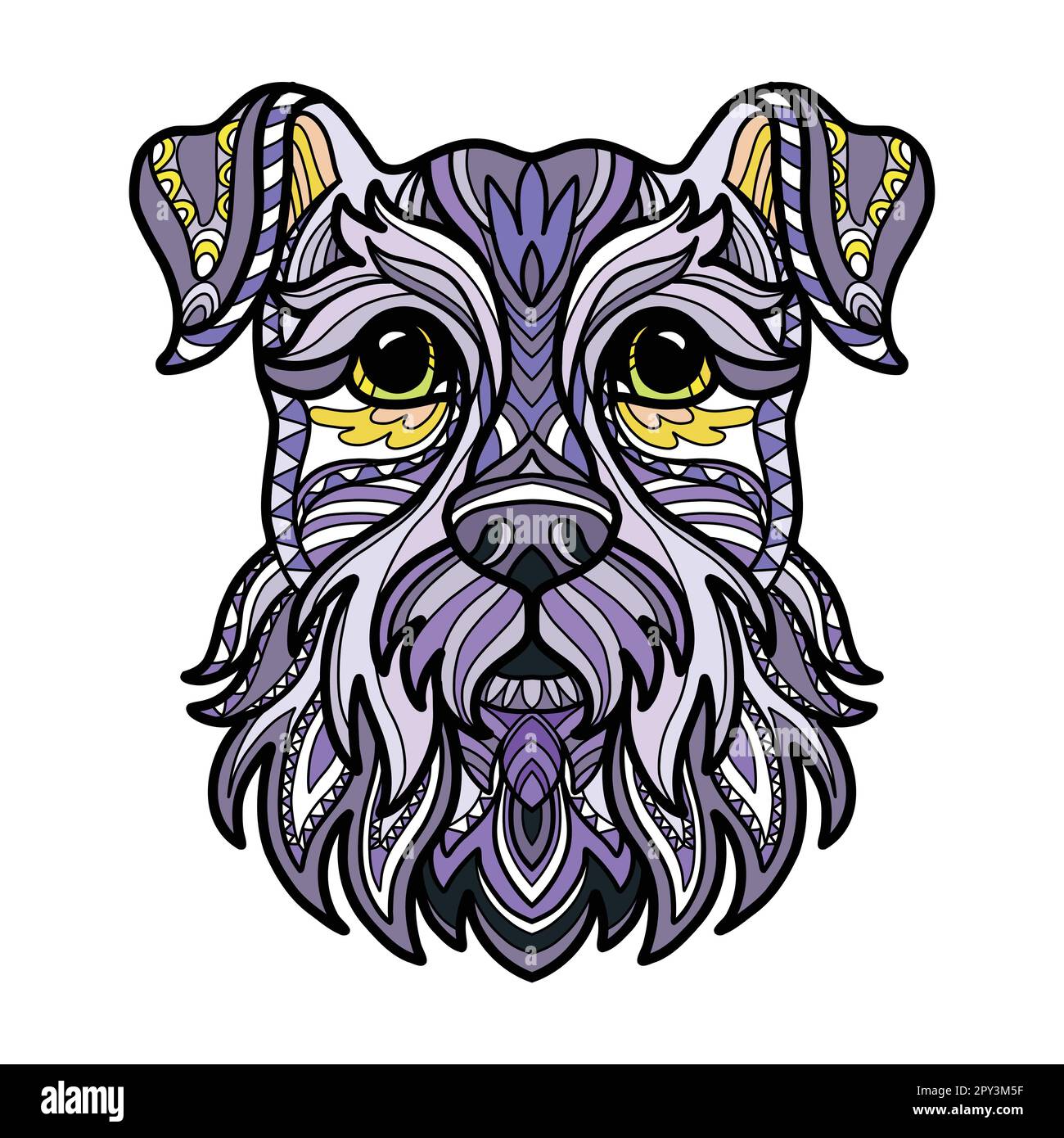 Schnauzer tête chien couleur enchevêtrement Doodle vecteur illustration Illustration de Vecteur