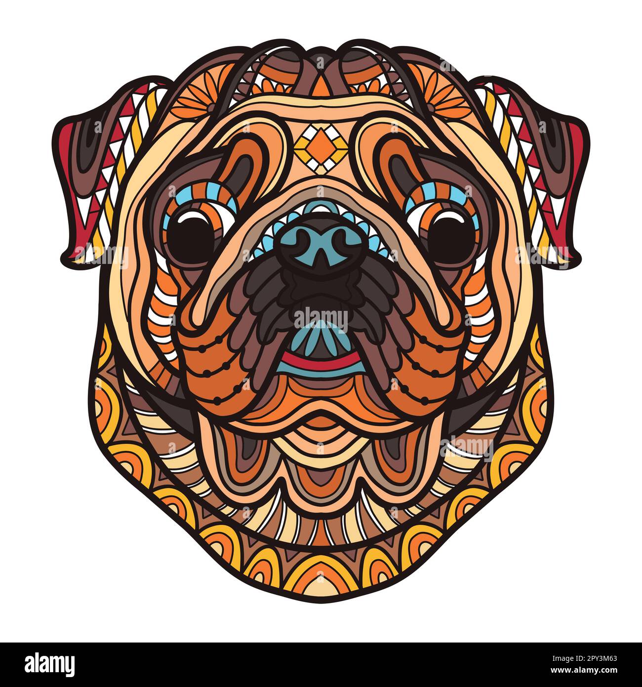 Illustration vectorielle de la couleur du chien tête de PUG, enchevêtrement Illustration de Vecteur
