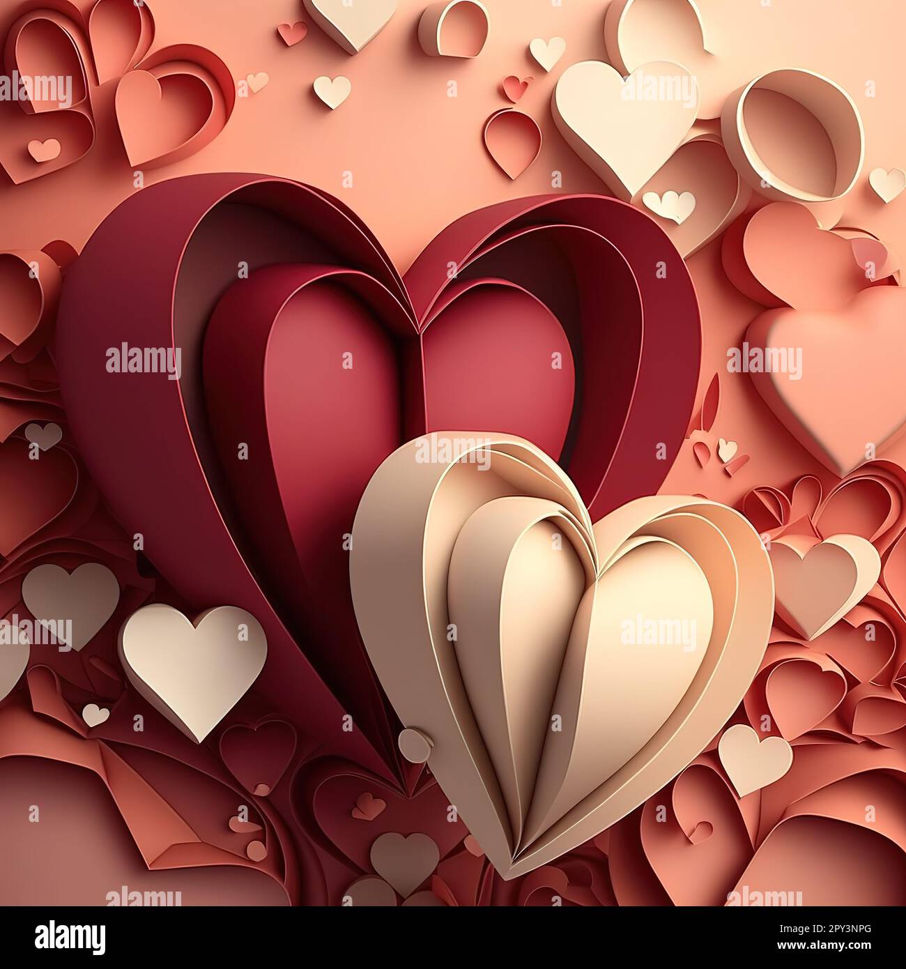 Coeur de papier , bonne Saint Valentin - 3D carte romantique