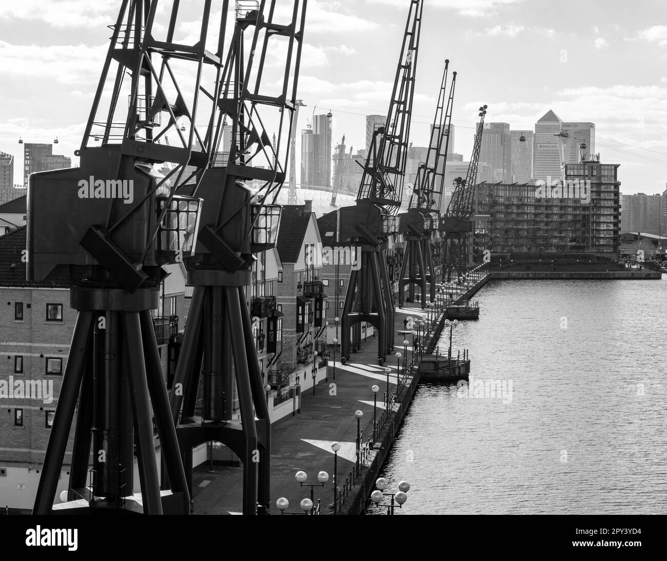 Dockers Cranes se présente comme décoration, une ode au passé industriel, Royal Victoria Dock, Silvertown, Newham, East London. Patrimoine industriel Angleterre. Banque D'Images