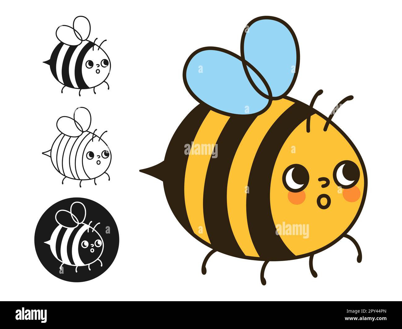 Ensemble de dessins animés de personnages d'insecte de miel d'abeille. Bandes dessinées enfants des personnages d'abeilles avec des visages drôles surprise émotion. Joli symbole rayé d'été, Doodle ligne, collection de gravure design rétro, vecteur simple Illustration de Vecteur