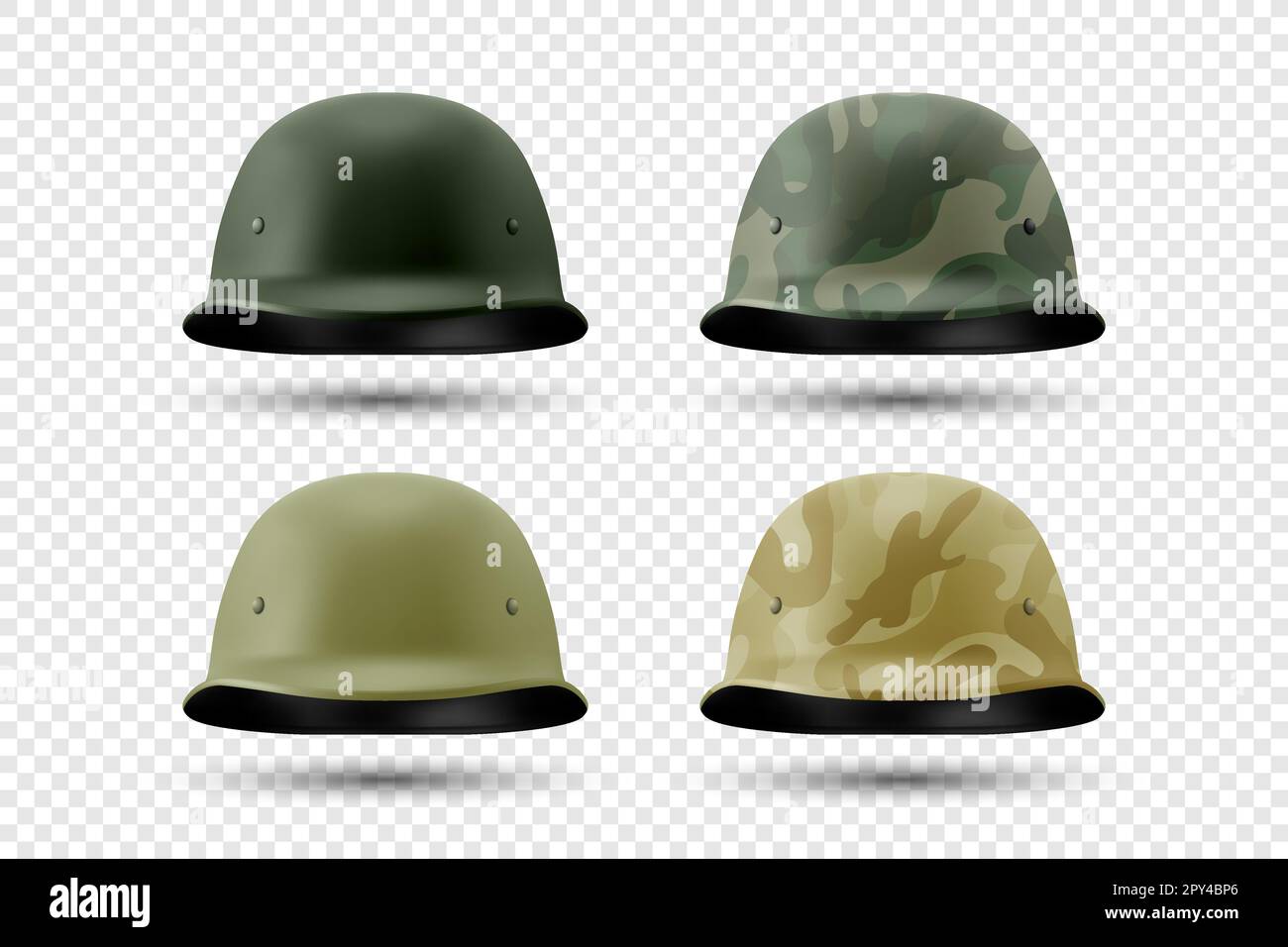 Vector 3D Realistic Military Helmet Icon Set isolé. Vert, motif camouflage. Symbole de défense et de protection de l'armée. Illustration de Vecteur