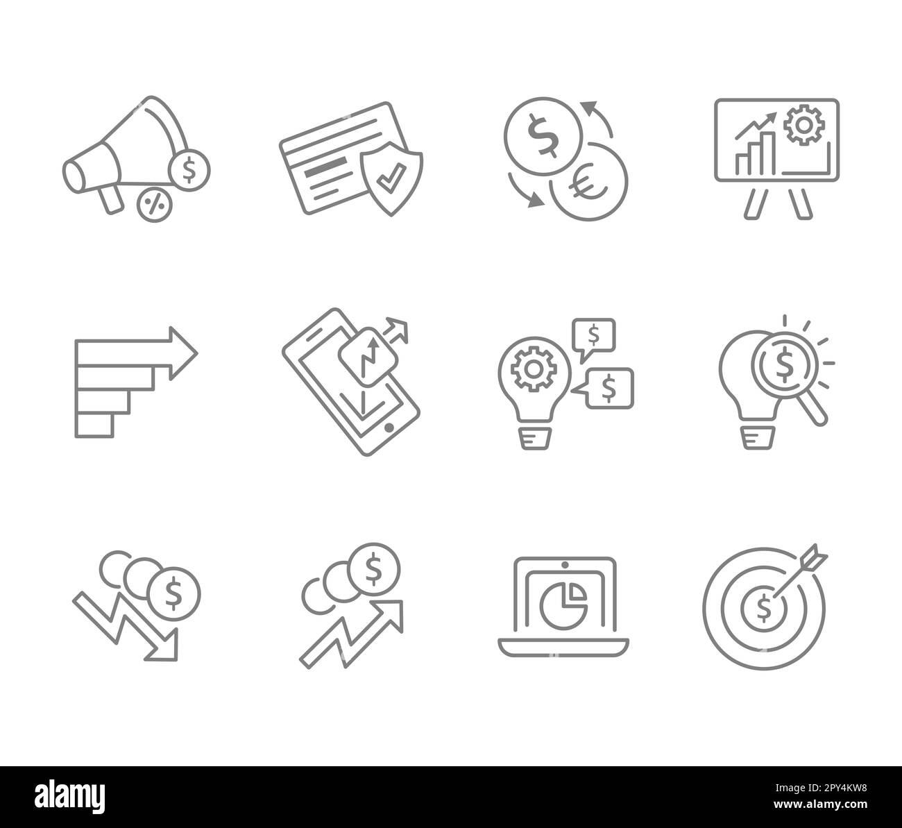 Ensemble d'icônes d'infographie pour les entreprises. Collection d'icônes Web 12 Finance. Pack d'icônes à contour fin, infographie sur les icônes vectorielles. Illustration de Vecteur