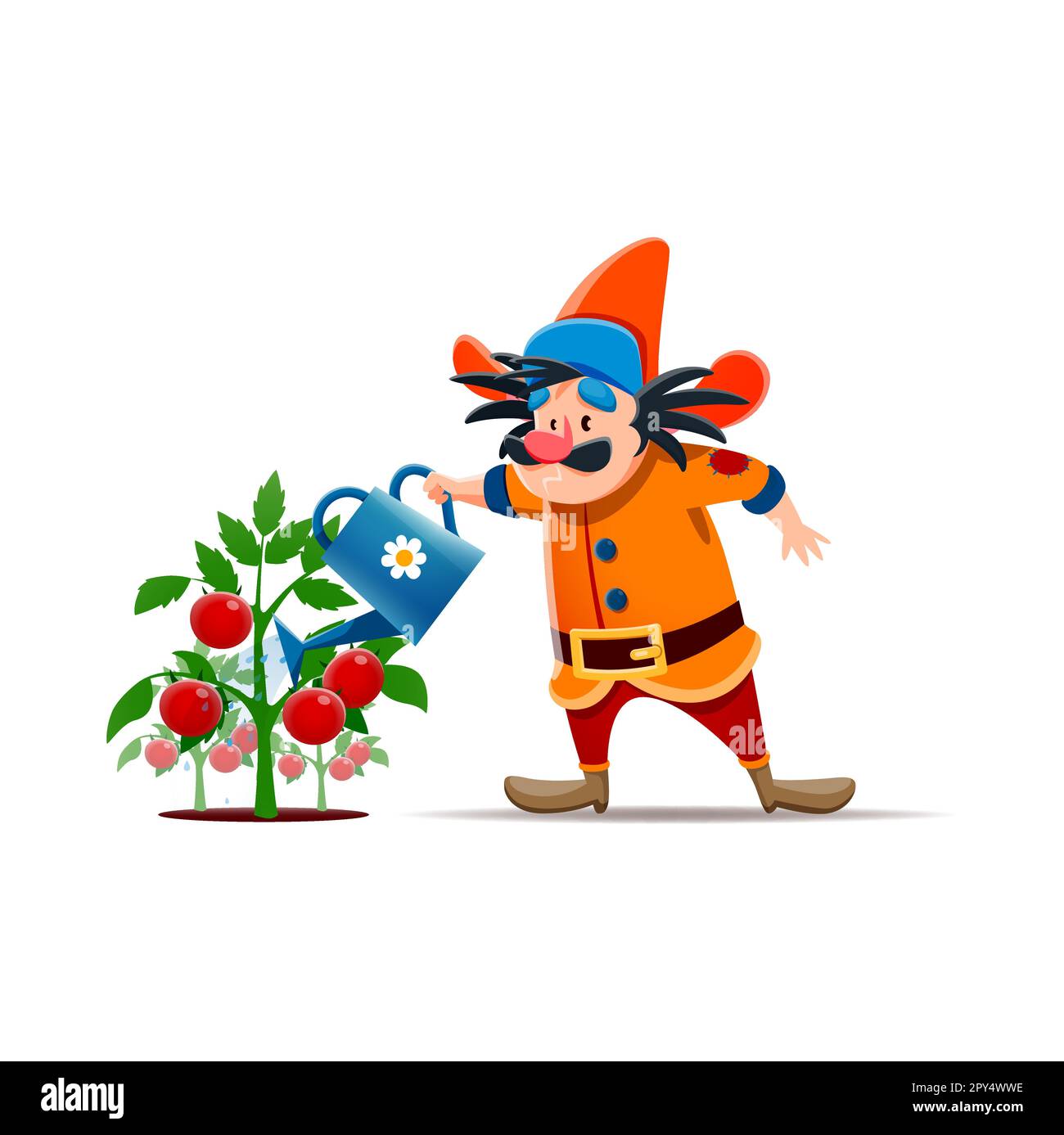 Gnome de dessin animé ou nain de caractère fermier avec arrosoir. Personnage de vecteur isolé drôle de conte de fées, midget ou lutin fantaisie. GNOME Farmer comica Illustration de Vecteur