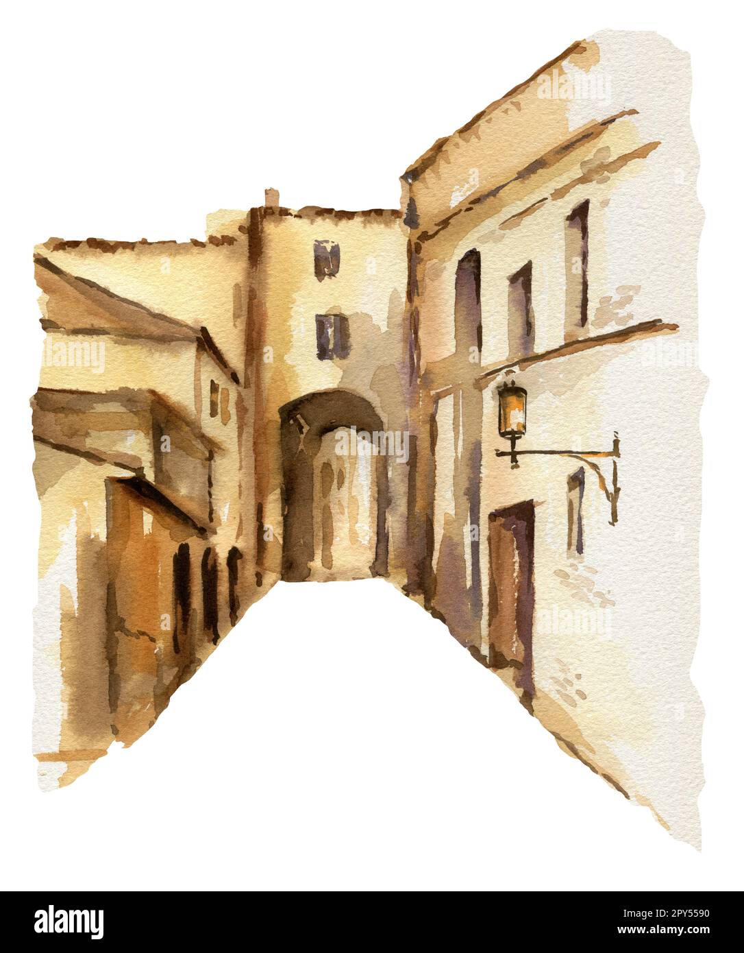 Illustration aquarelle de Rome, Italie, vieille rue dessinée à la main, croquis de la ville italienne isolée sur fond blanc. Banque D'Images