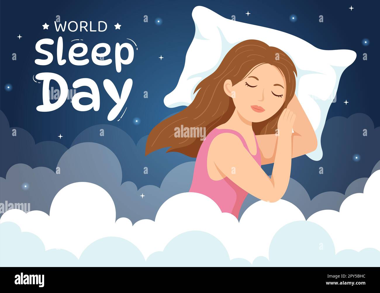 Journée mondiale du sommeil sur 17 mars Illustration avec des personnes dormant et planète Terre dans le ciel Backgrounds dessin main pour les modèles de page d'arrivée Banque D'Images